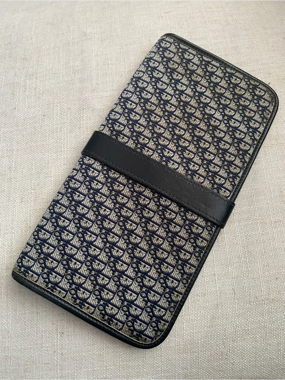 Vintage Christian Dior Clutch Wallet EUC Strap Added Navy Canvas/Leather Bag
